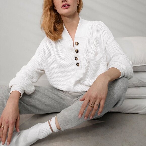 lunya Sweaters - Lunya White Cottonsilk Pocket Henley Waffleknit Sweater XS/S